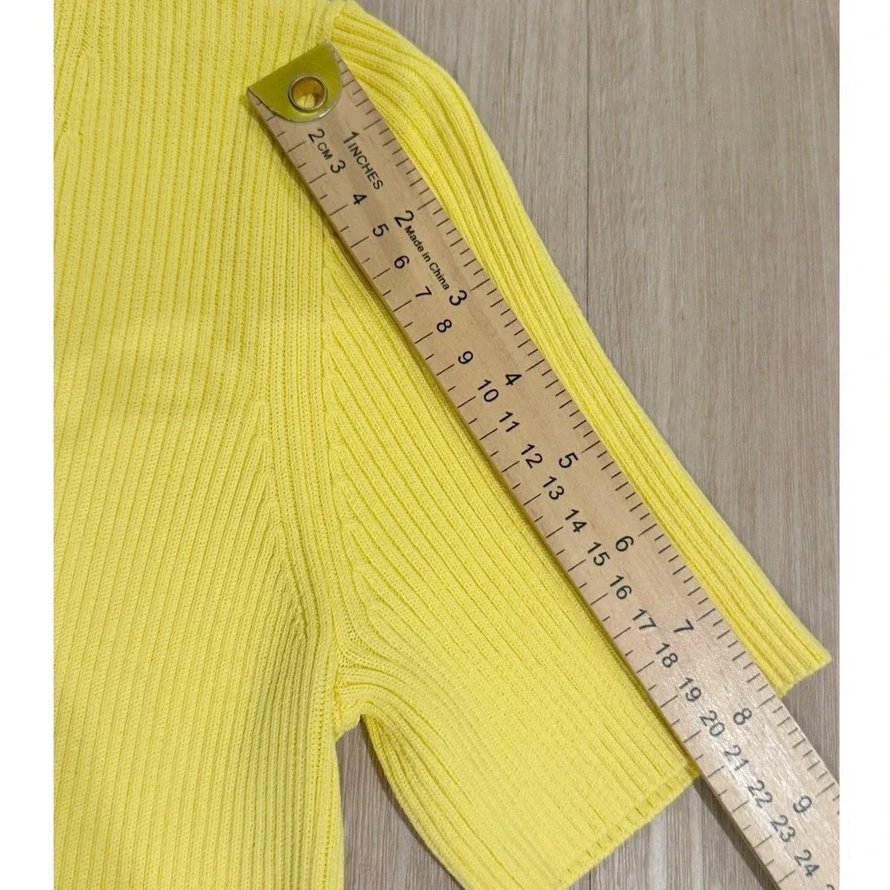 Michael Kors Womens Yellow Ribbed Lace-Up Fitted Chic Midi Sweater Dress Size S
